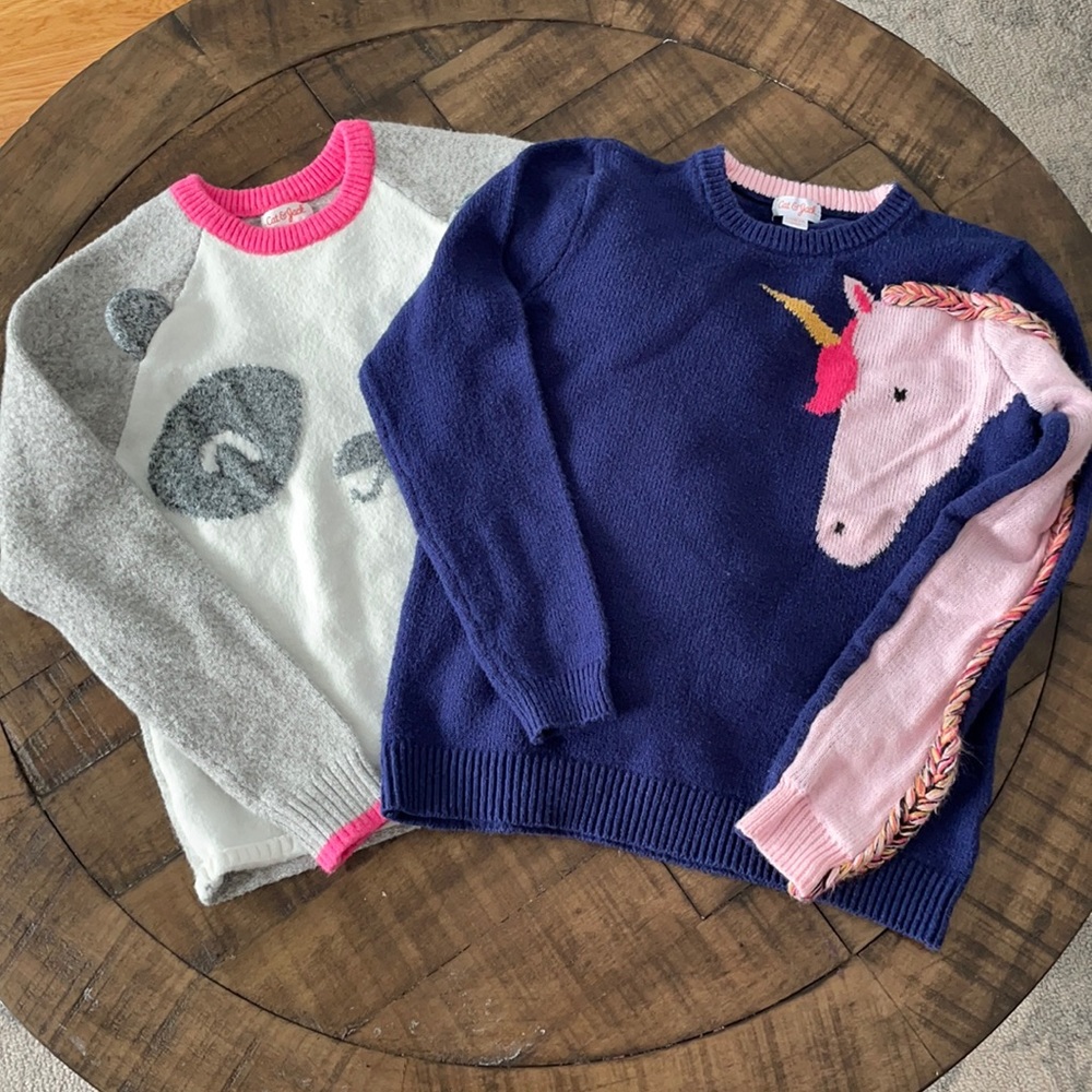 2 Pack Cat&Jack Unicorn/Panda Sweaters-Size 10-12